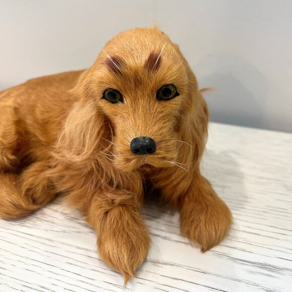 Vintage Real Goat Fur Cocker Spaniel Dog Statue Mid Century Kitsch Collectable - Picture 6 of 9